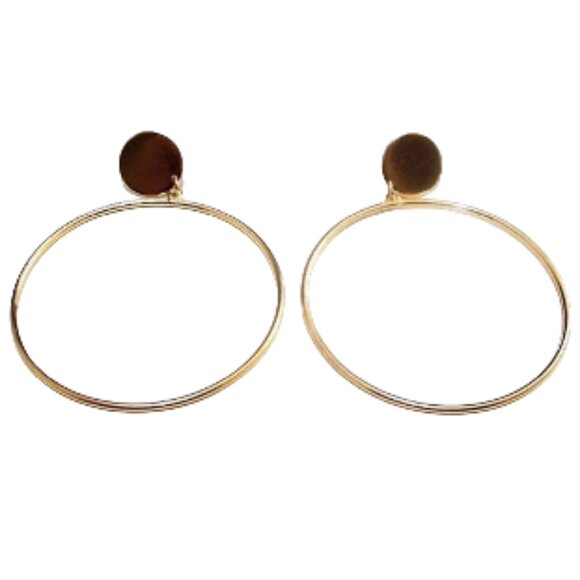 2 Inch 50mm Door Knocker Hoop Pierced Post Earrings Gold Tone - Picture 3 of 6